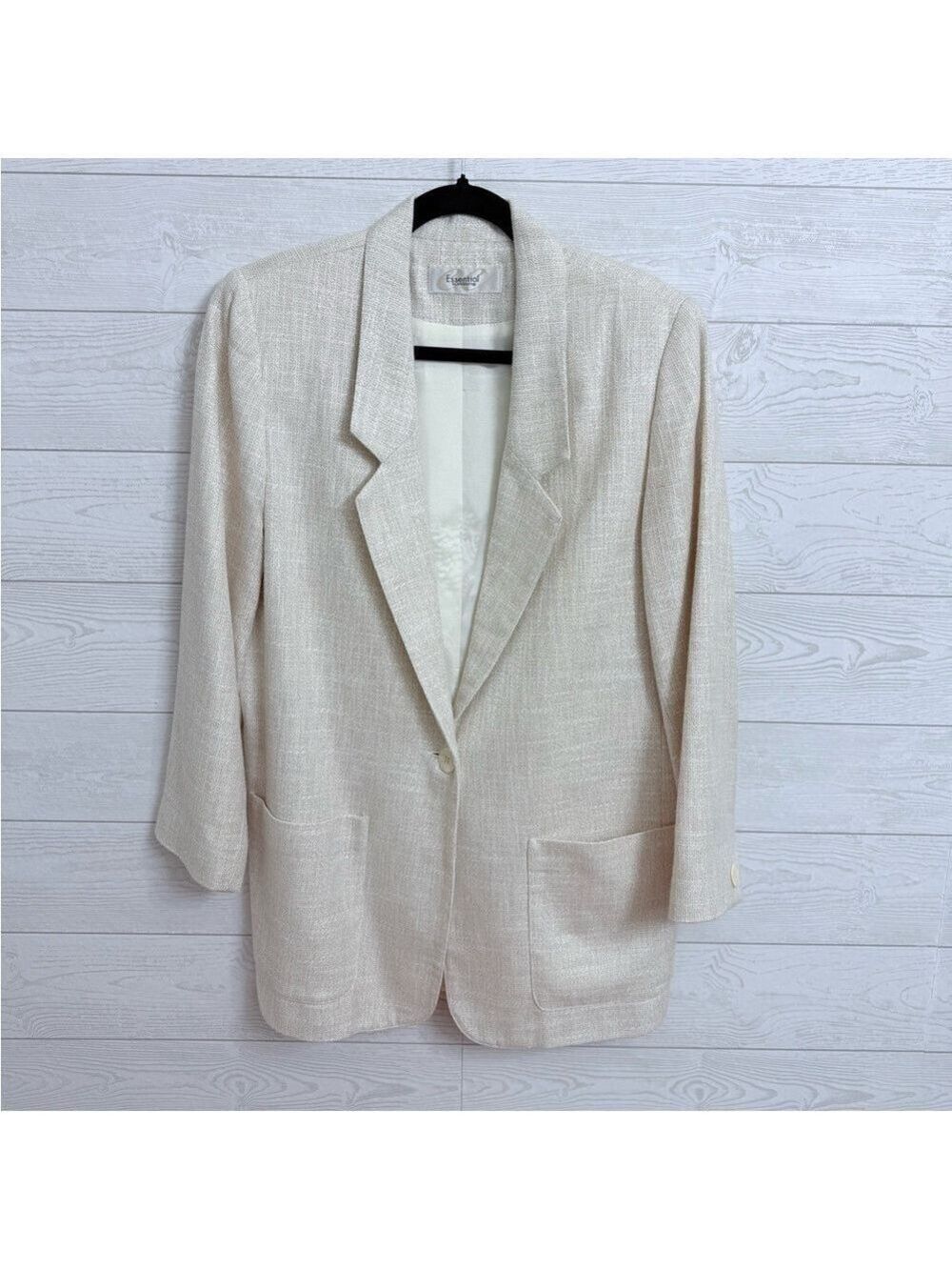 Essential Elements Women’s Cream Rayon Linen Woven Blazer. Size M